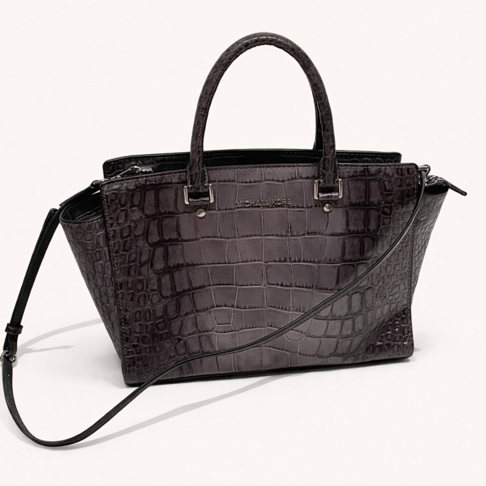 Michael Kors Ombré Gray Croc-Embossed Leather Satchel | Crossbody | Excellent - Picture 2 of 16